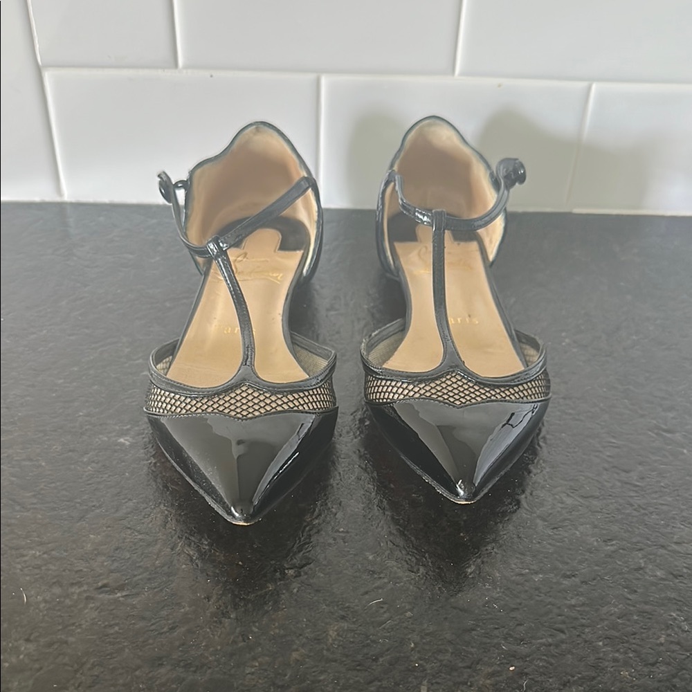 Louboutin Black Flat Fishnet Style Shoes
